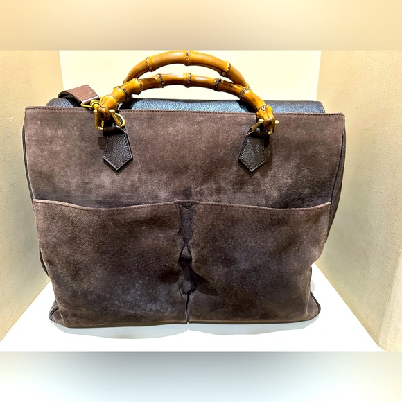 Authentic Gucci Large Bamboo Suede 2 way Carry Tote - Picture 1 of 9